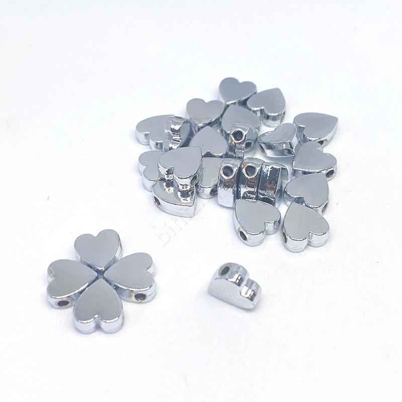 Gümüş Kaplama Metal Kalp Boncuk ( 10 Adet ) Çap: 8x7 Mm