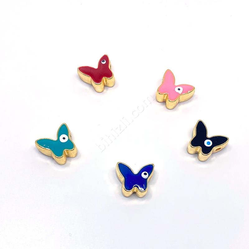 Altın Kaplama Nazar Boncuklu Kelebek Set ( 5 Adet ) 14 Mm